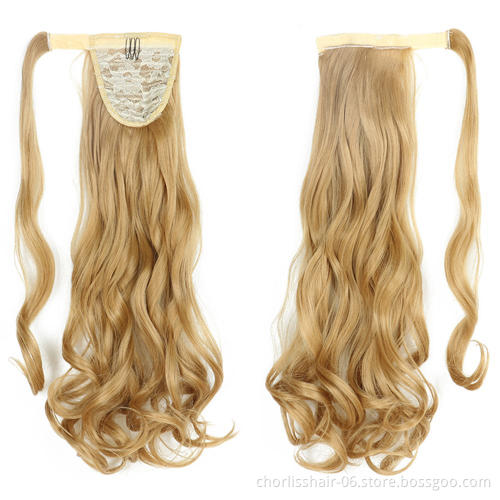 New Fashion For Children And Women Long Wave Glueless Ponytails Bleached Knots Water Wave Ponytail Attachment Hair Extensions